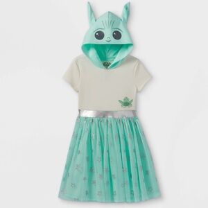 Star Wars Girls’ Baby Yoda Short Sleeve Hooded Dress - XXL